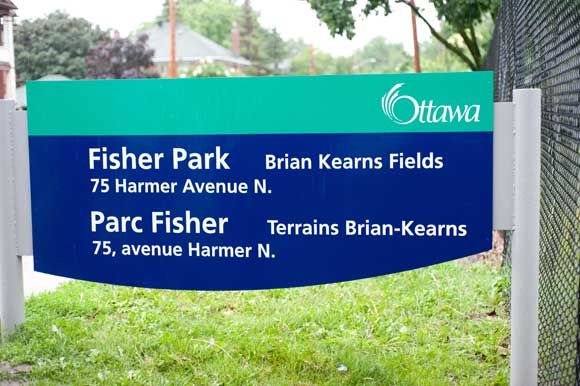 New signage for Fisher Park. Photo by Kate Settle.