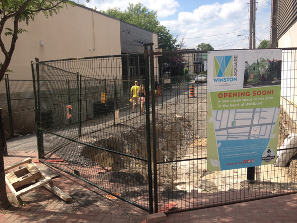 Construction issues have forced organizers to postpone plans to bring free entertainment to Westboro’s Winston Square. Photo by Andrea Tomkins.