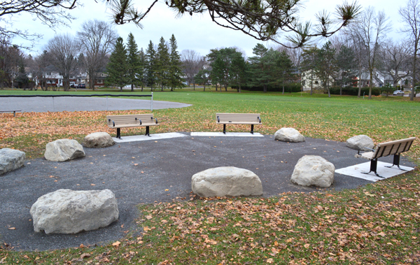 The new seating area at McKellar park, <i>sans</i> snow. (Ah, those were the days.)