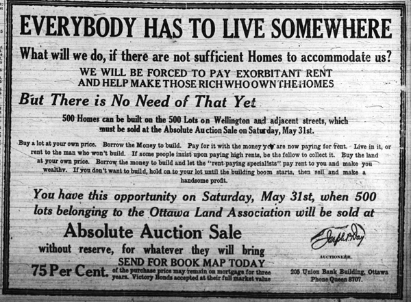 No beating around the bush here! The message to potential buyers was clear in this ad, published in the Ottawa Journal on May 26, 1919.