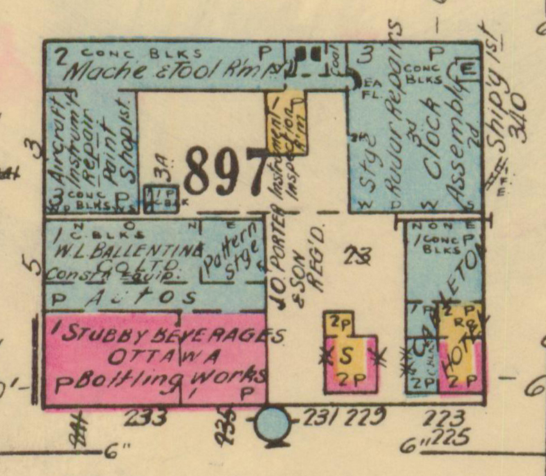 This scan from the 1948 Fire Insurance Plan of Ottawa shows the Carleton Tavern with its original and expanded structure.