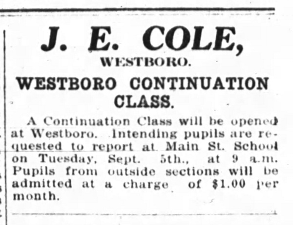 This ad published in the Ottawa Journal on August 30, 1916, announced a new secondary school class in Westboro. The first day of school was September 5, 1916. 