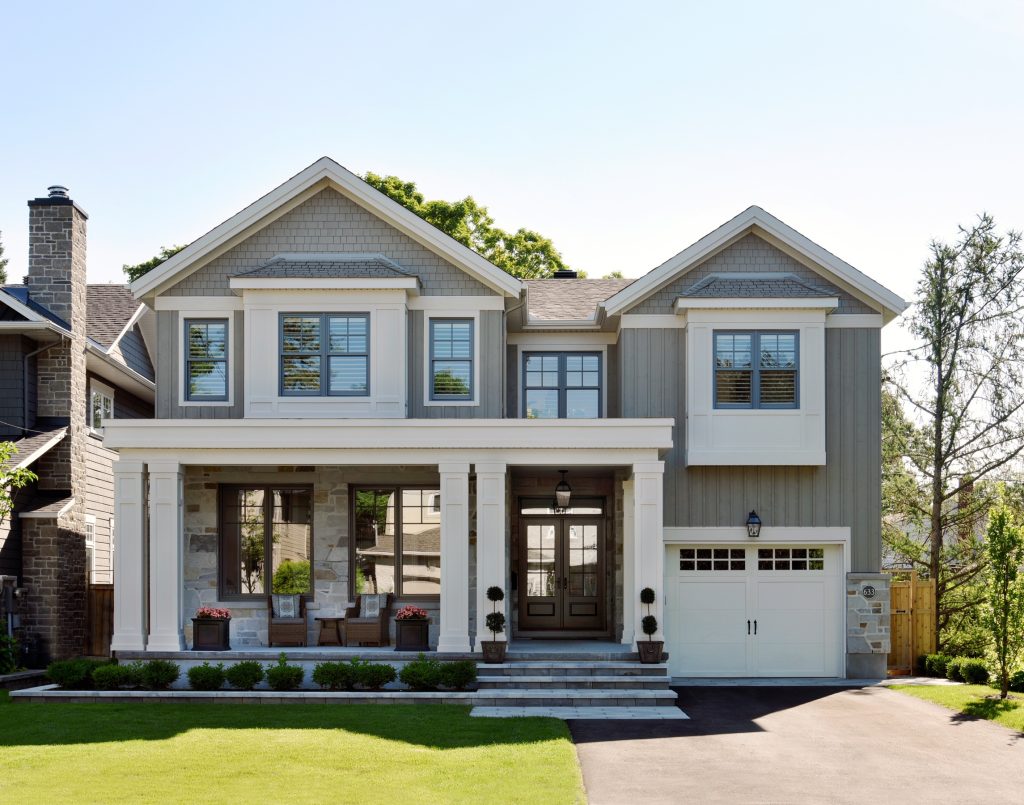 The exterior of a two-storey house. 