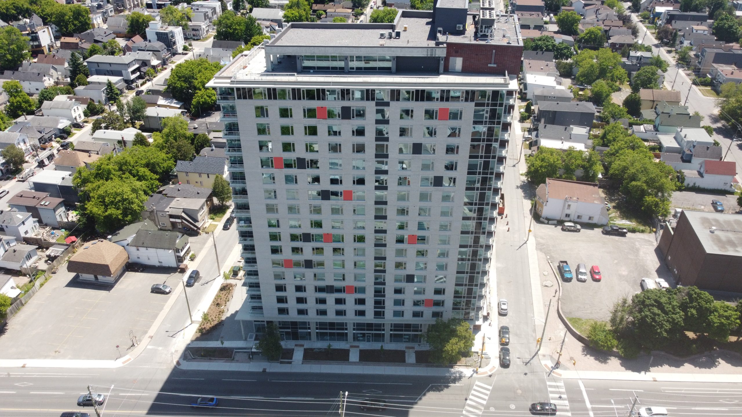 An aerial shot of 175 Carruthers Avenue in Hintonburg on a sunny day