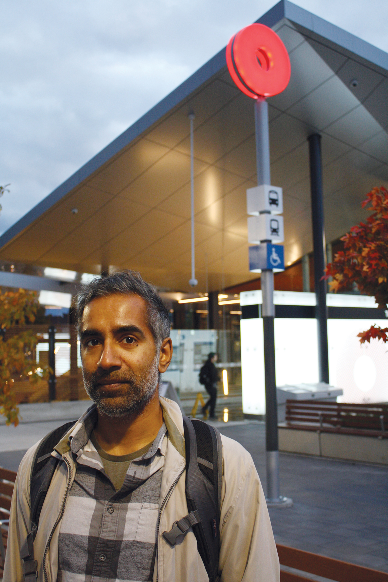 Vikas Nagaraj about to take the Ottawa LRT from the station at Tunney's Pasture.