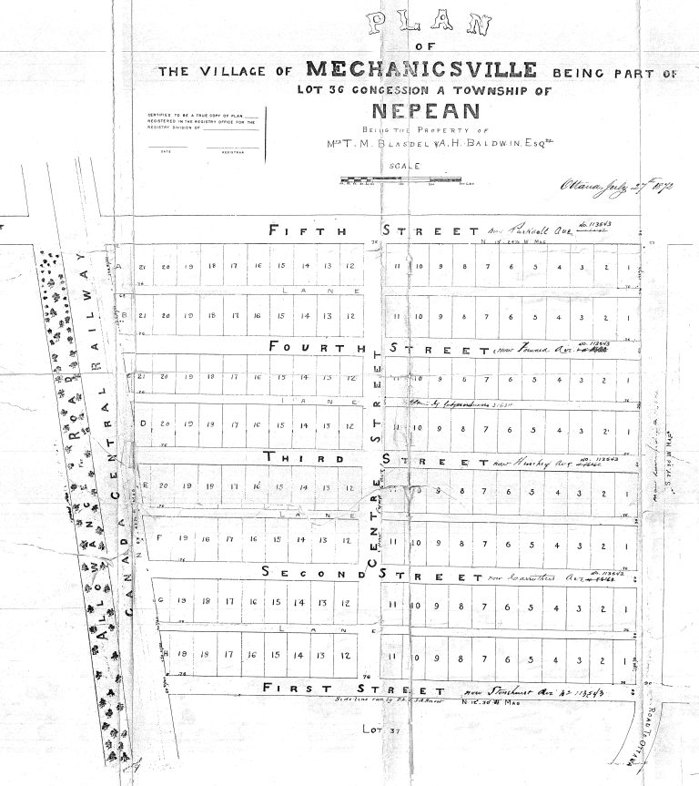 with all the city lots laid out in rows. The image is a copy of the original subdivision plan from the 1800s.