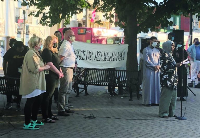 A photo of the speakers at the "Standing Together 2020" event in Hintonburg on July 24