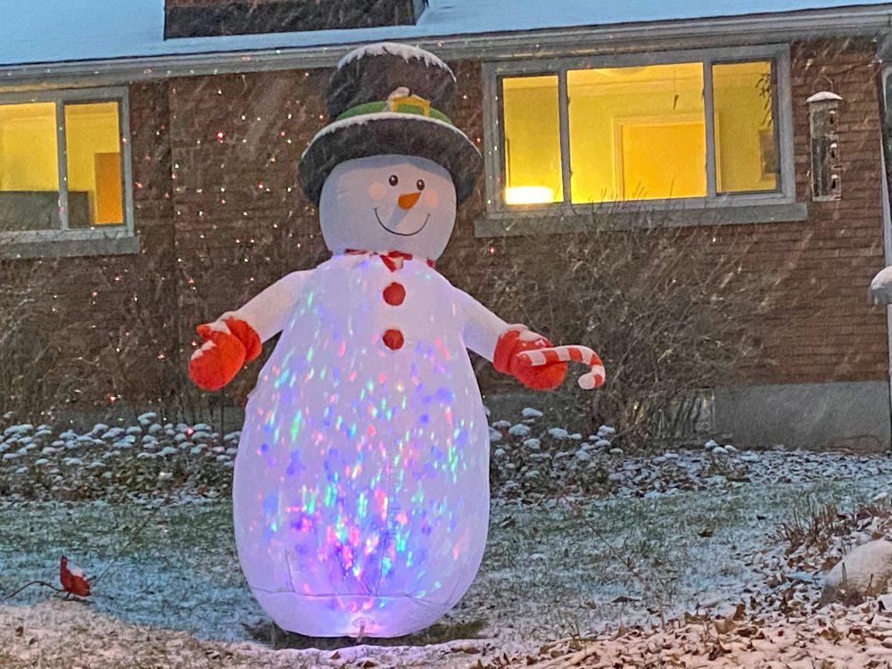 A large lawn snowman in Kitchissippi.