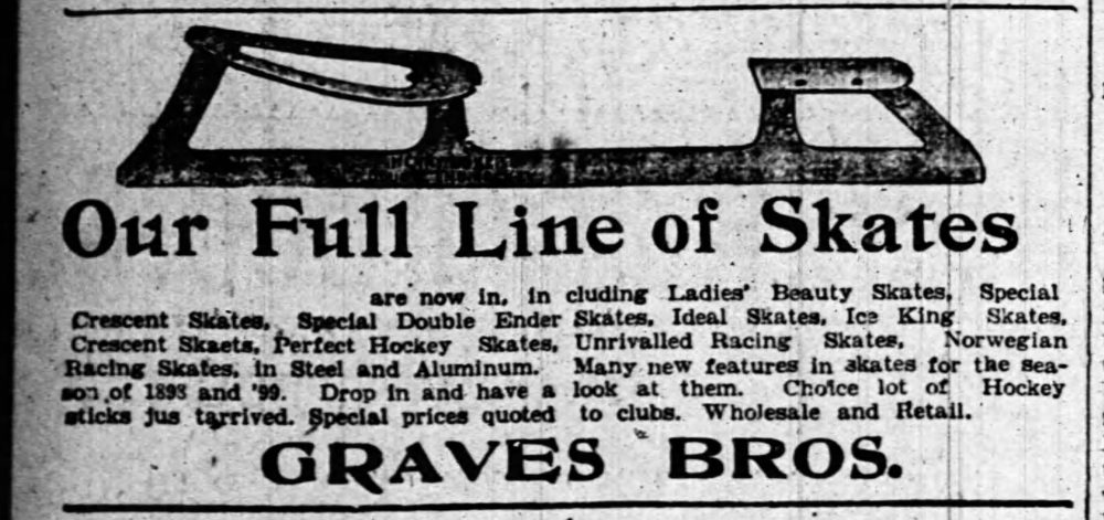 A black and white newspaper Graves Bros ad for skates in 1898