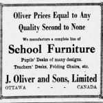 A newspaper ad from the Ottawa Citizen, Saturday, August 11, 1928. advertising school furniture from Olijer and Sons.