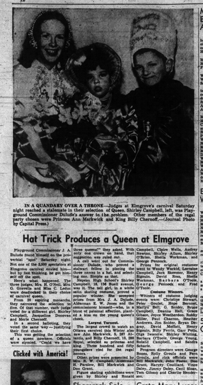 A clipping from the Monday, February 13, 1950 edition of the Ottawa Journal.