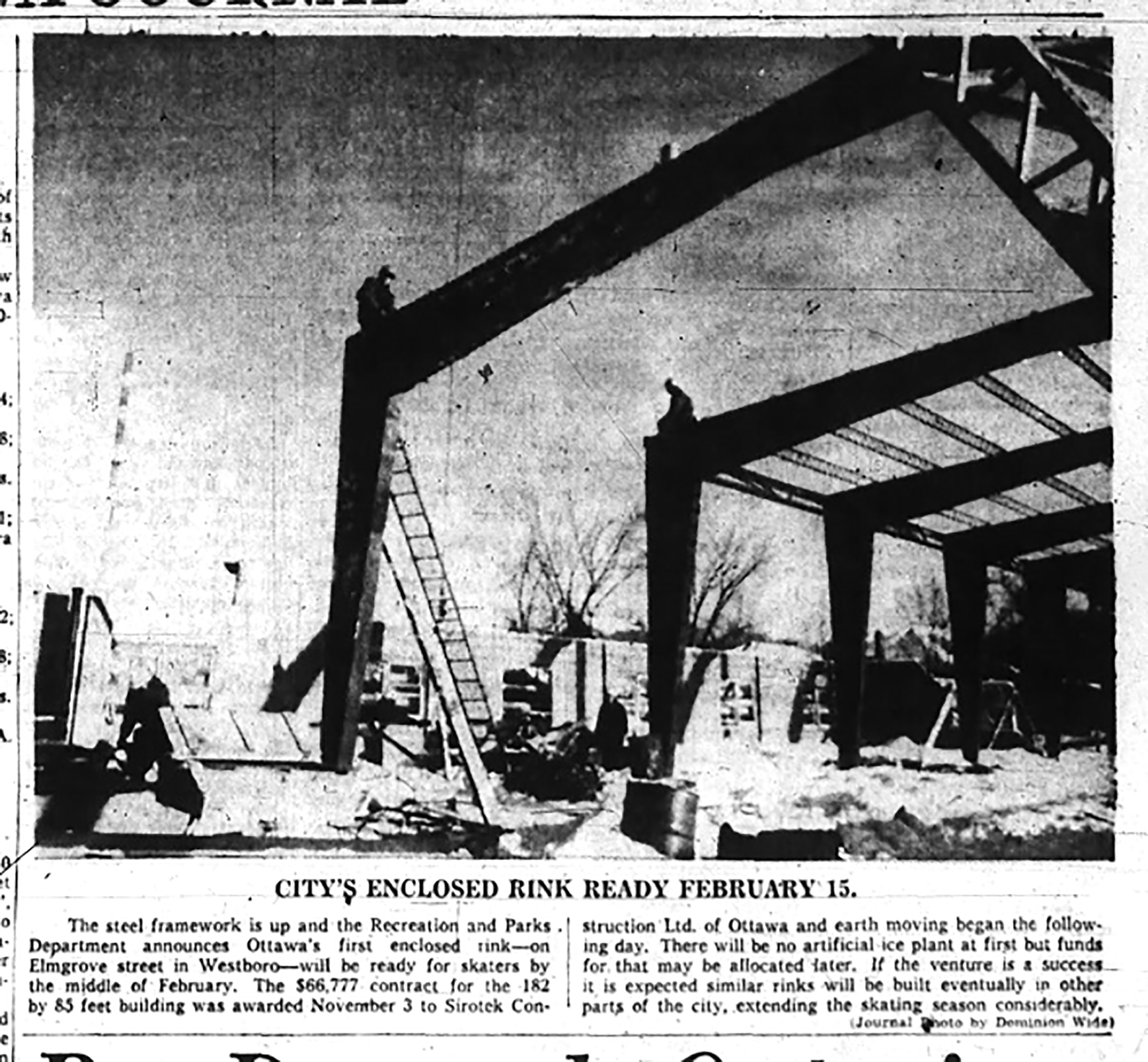 Photo from 1959 Ottawa Journal showing the Elmgrove Arena under construction.