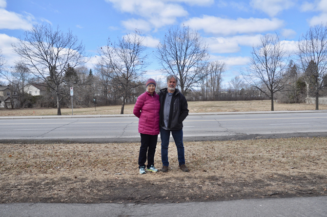 Westboro residents David Broscoe and Diana Partridge are concerned about the development of Rochester Field. Photo by Andrea Tomkins