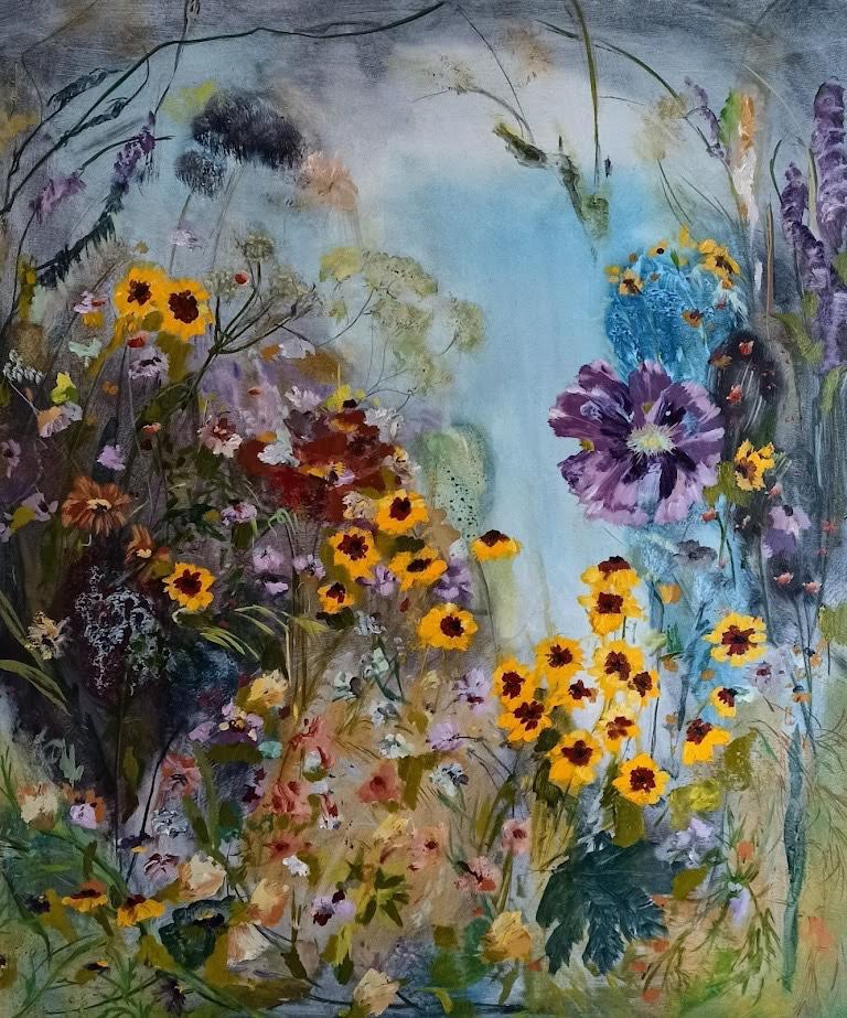 A painting showing wildflowers. 