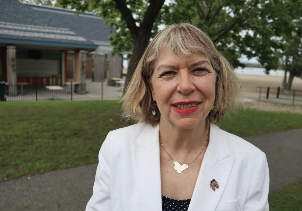 Theresa Kavanagh poses for a photo outside the pavilion at Britannia Beach. 