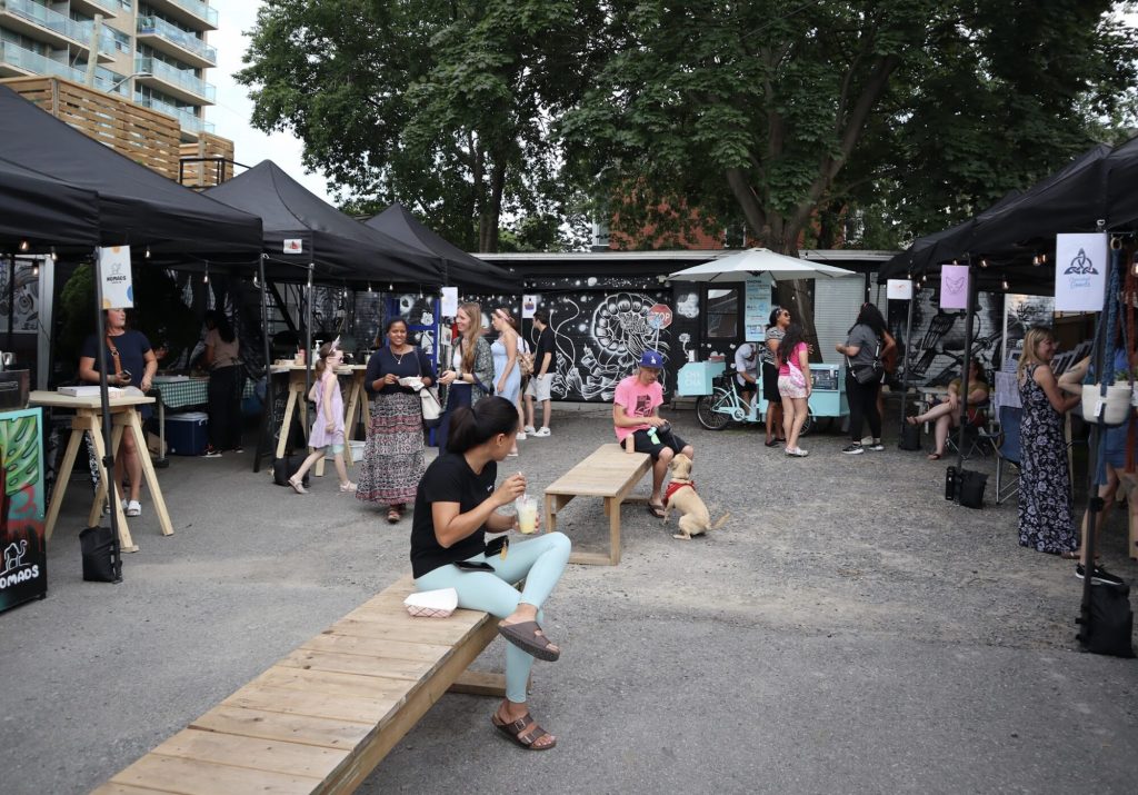 Market stalls outside of Wellington West’s Urban Art Collective. 