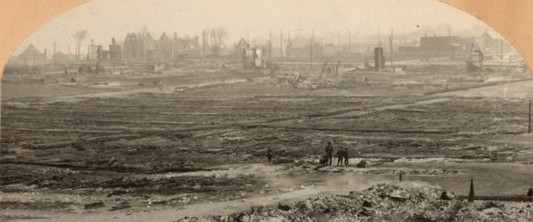 The view looking east from the Somerset Bridge after a fire in 1903 completely levelled the area. Credit: CA-28114.