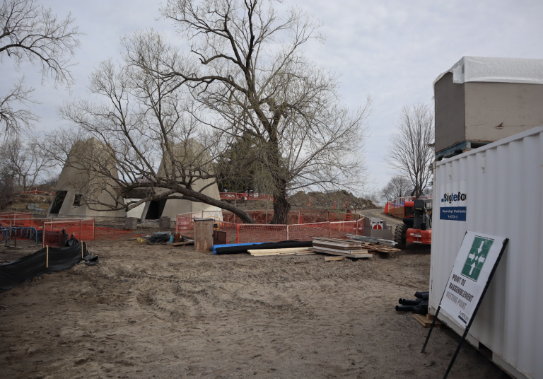 Construction equipment is shown near the new pavilion being built at Westboro Beach.