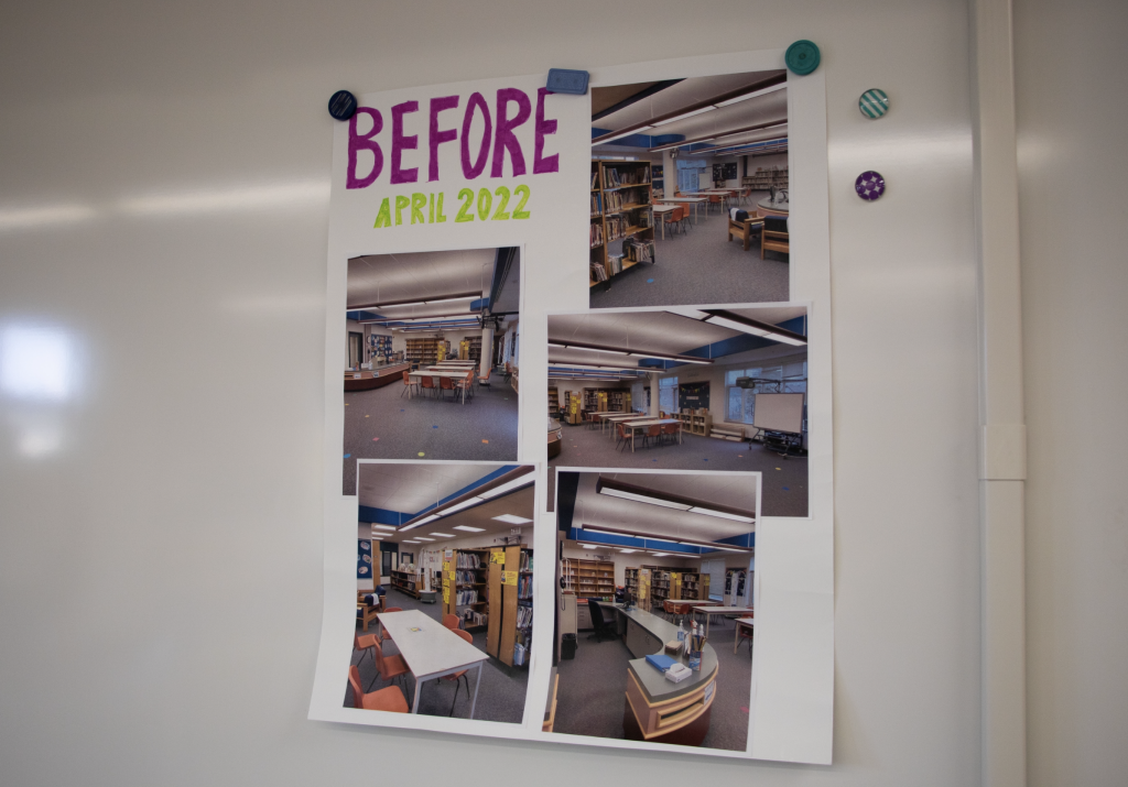 A paper showing photos of what the learning commons looked like before. 