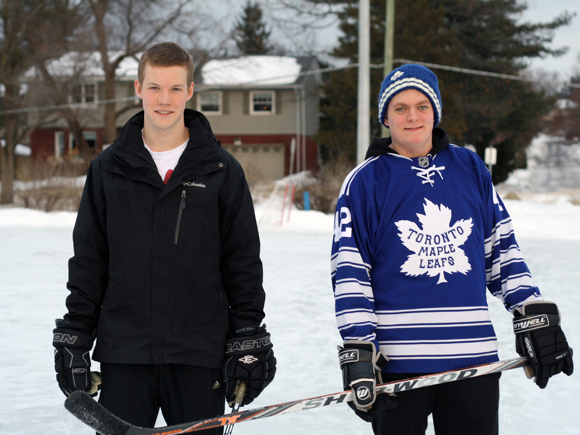 Rink attendants Aidan Worswick (left) and Patrick Johnston at the double surface McKellar Park rink. Photo by Anita Grace.