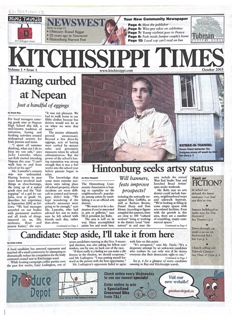 The cover of the very first Kitchissippi Times issue. 