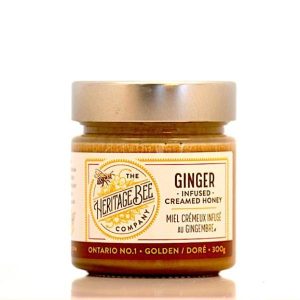 A small glass of Ontario made ginger honey is shown