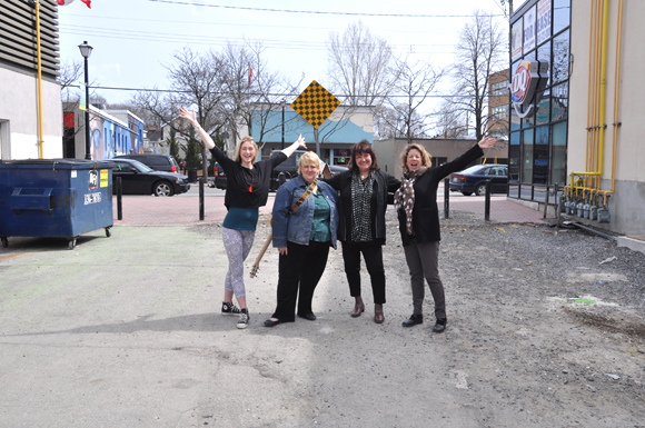 Yoga instructor Megan Martin, along with Winston Square organizers Lee Ann McLellan, Westboro BIA Executive Director Mary Thorne, and McKellar Park resident Patti Church are leading the transformation of Winston Square. A call for talent has been issued. Photo by Andrea Tomkins.