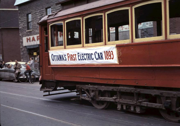 This photo from 1959 shows the streetcar going by Magee House.