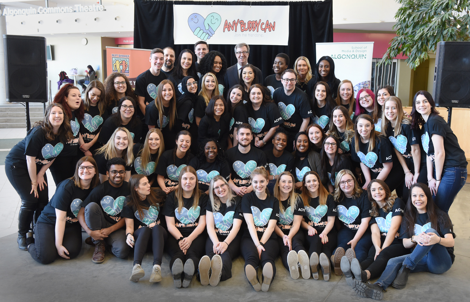 A group shot from the "AnyBuddy Can" campaign launch. Public relations students from Algonquin College are hosting a carnival-themed fundraiser in support of Best Buddies Canada at the Clocktower Brew Pub (418 Richmond Rd.). Photo by Marilyn Mikkelsen