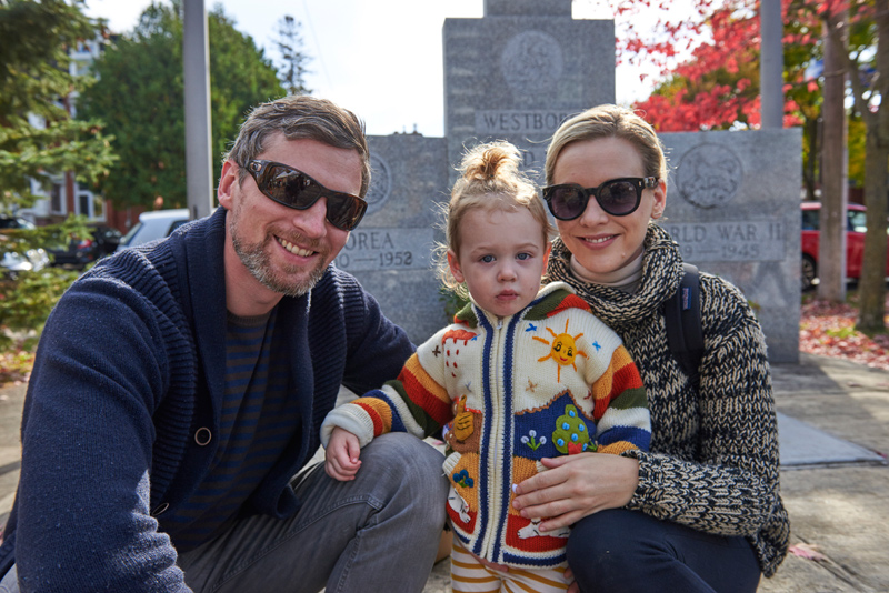 Patrick and Eliza Rossiter, with Neve (in the centre): “Our favourite part of the market is people watching. We love getting fresh produce and not having to leave the city for it.”