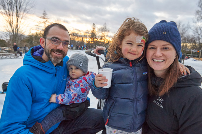 “We were walking by as we live in the neighbourhood. The fire and the face painting drew us in. We ran into friends from school too,” says Jamie and Sarah Messel.