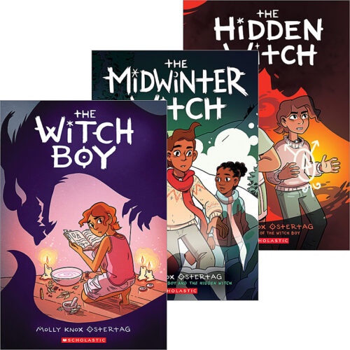 The covers of all three books from the witch boy series. 