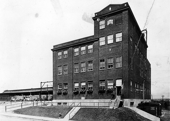 A black and white photo showing the exterior of the building.